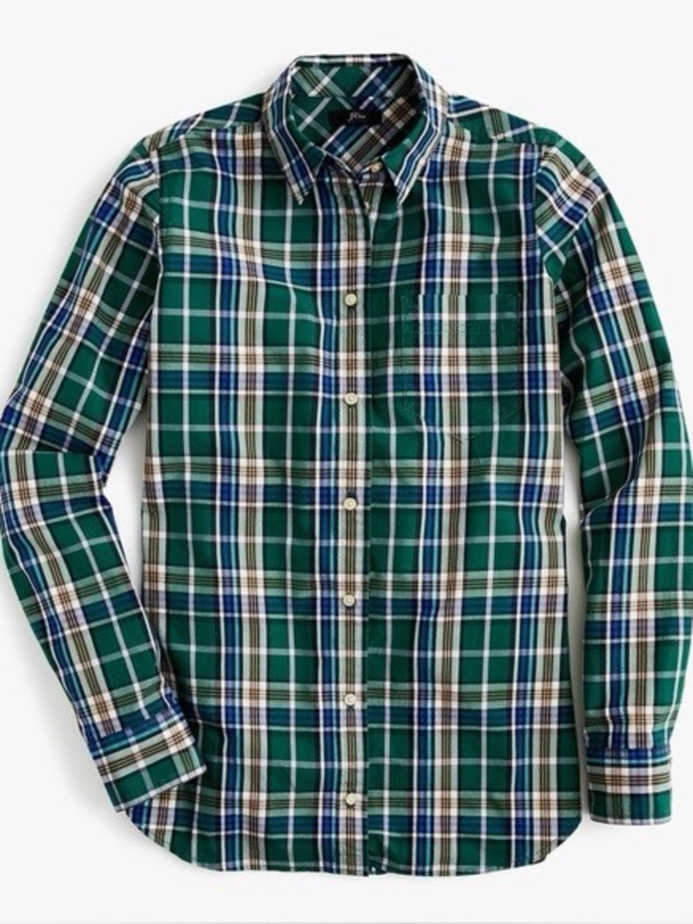 J. CREW Plaid Classic-Fit Button Down Shirt Size 10 Women’s Top Green Blue